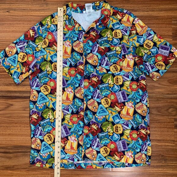 Disney Parks Attractions Badges Camp Collar Vented Butto-up Shirt XL - Picture 3 of 11